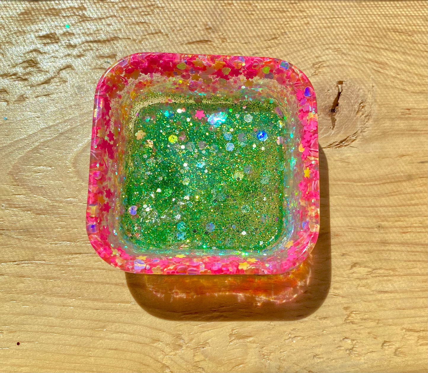 Multicolor Layered Glitter Square Trinket Dish