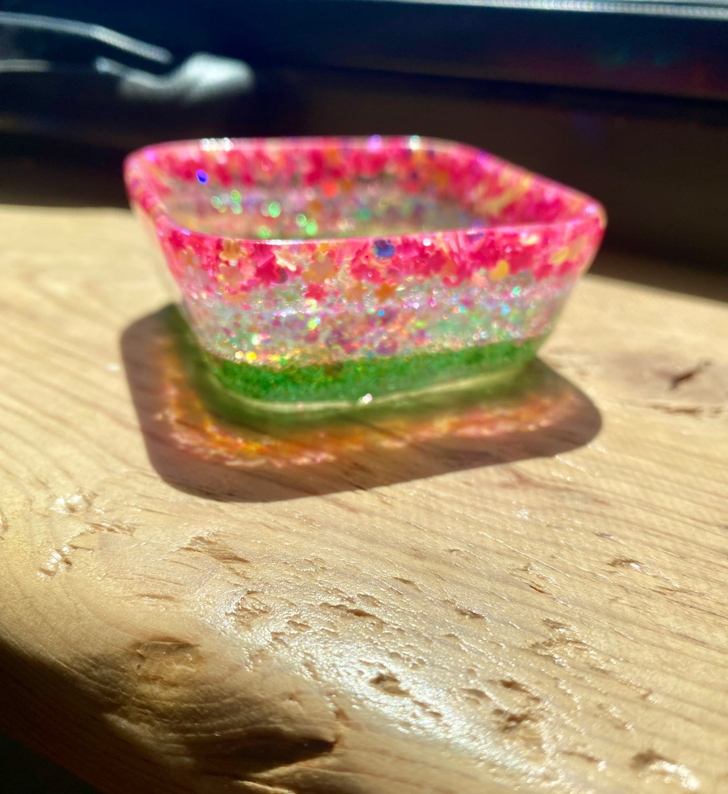 Multicolor Layered Glitter Square Trinket Dish