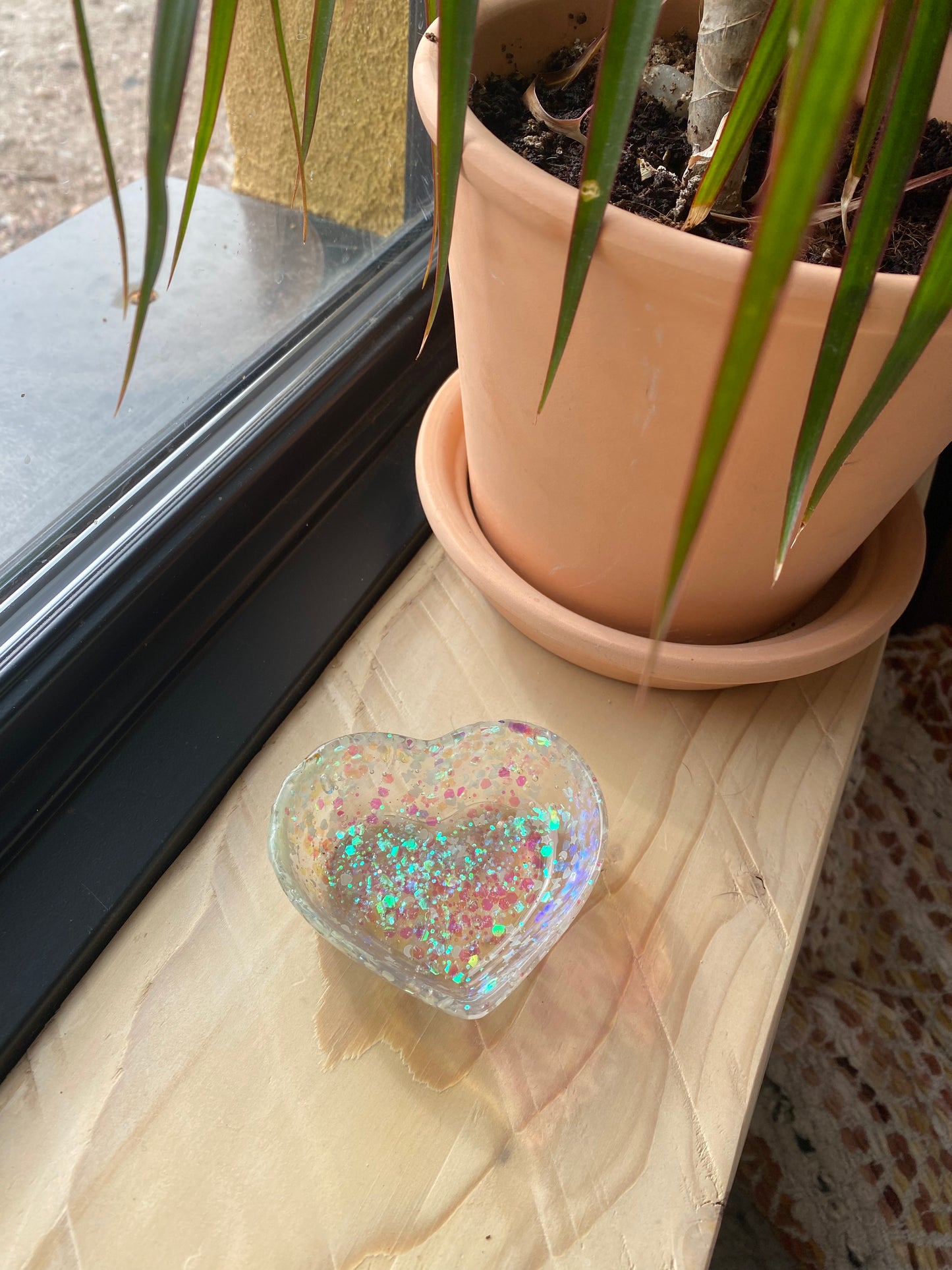 Heart shaped glitter trinket dish
