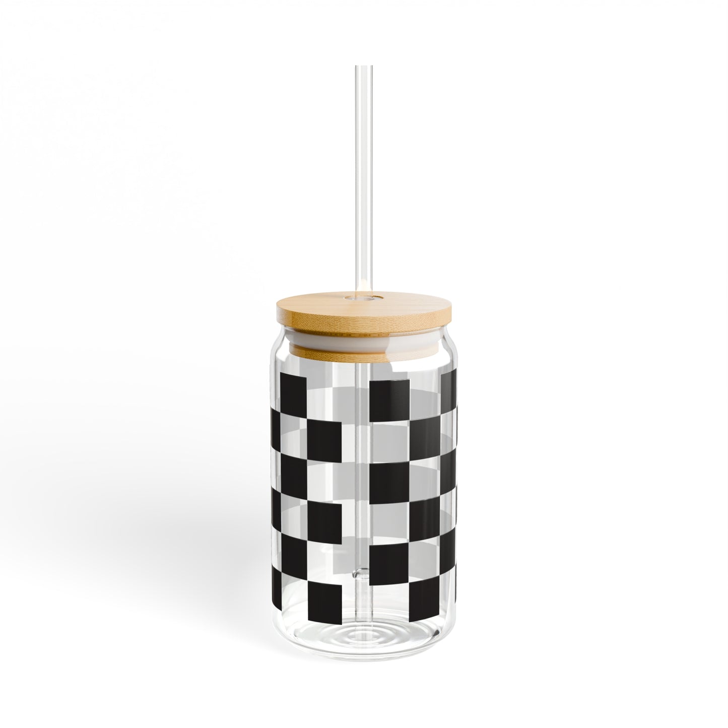 Black and White Checkerboard Glass Can, 16oz