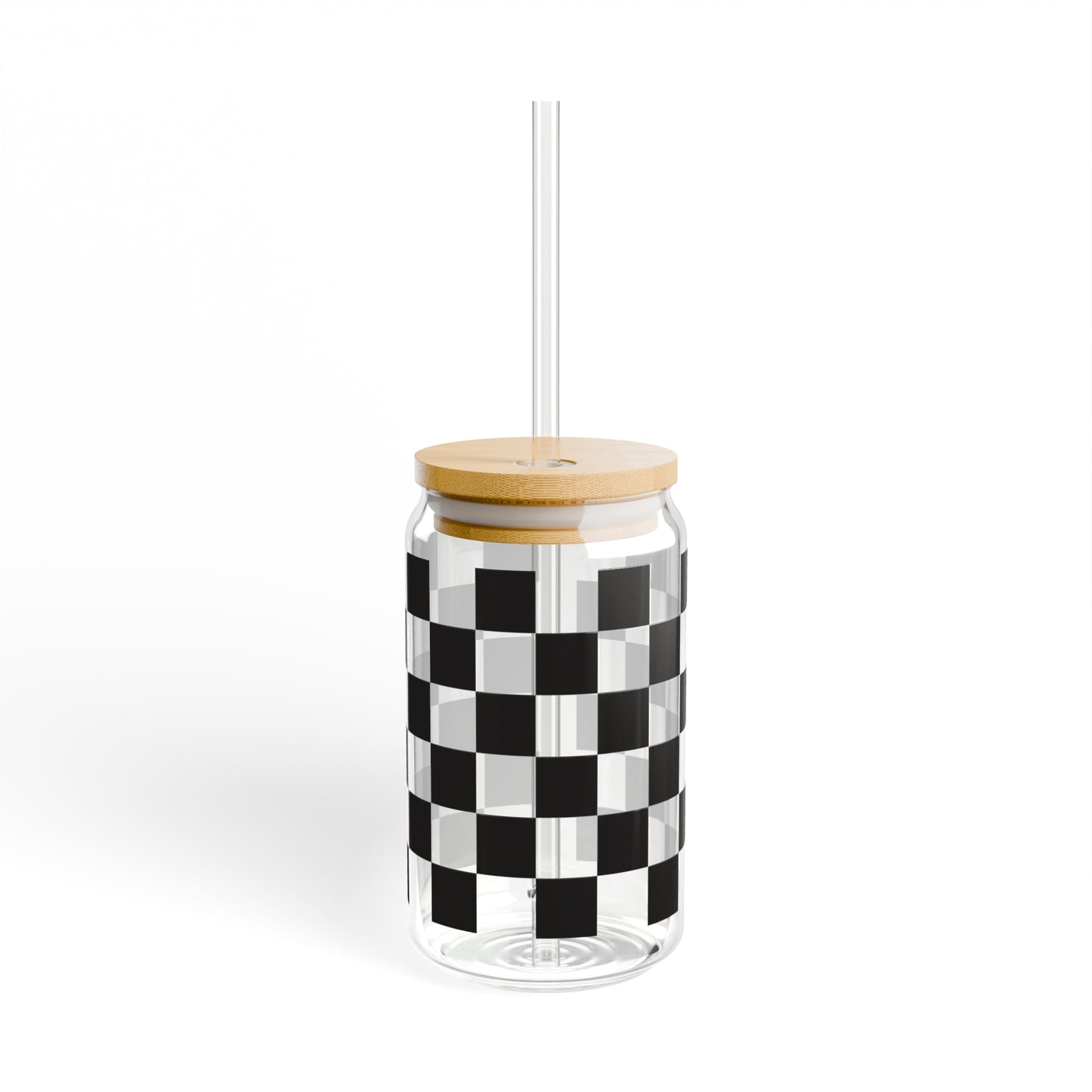 Black and White Checkerboard Glass Can, 16oz