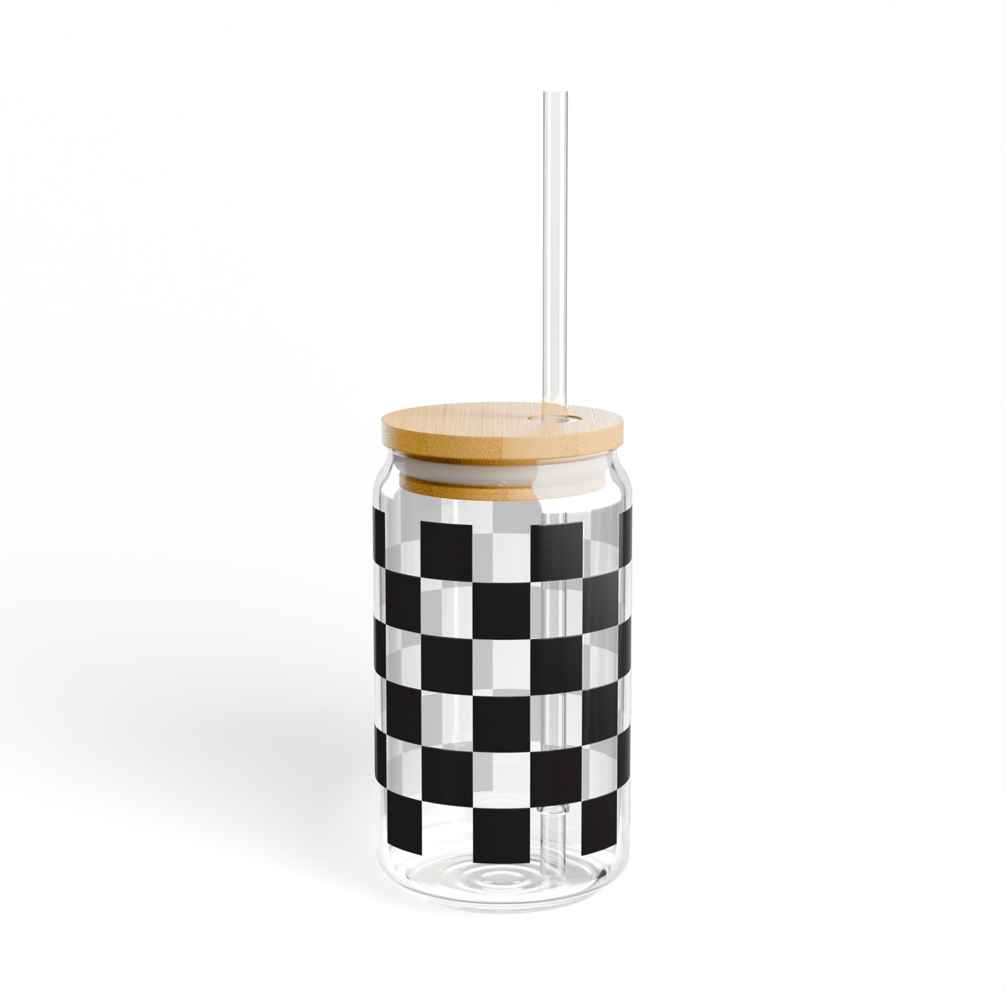 Black and White Checkerboard Glass Can, 16oz