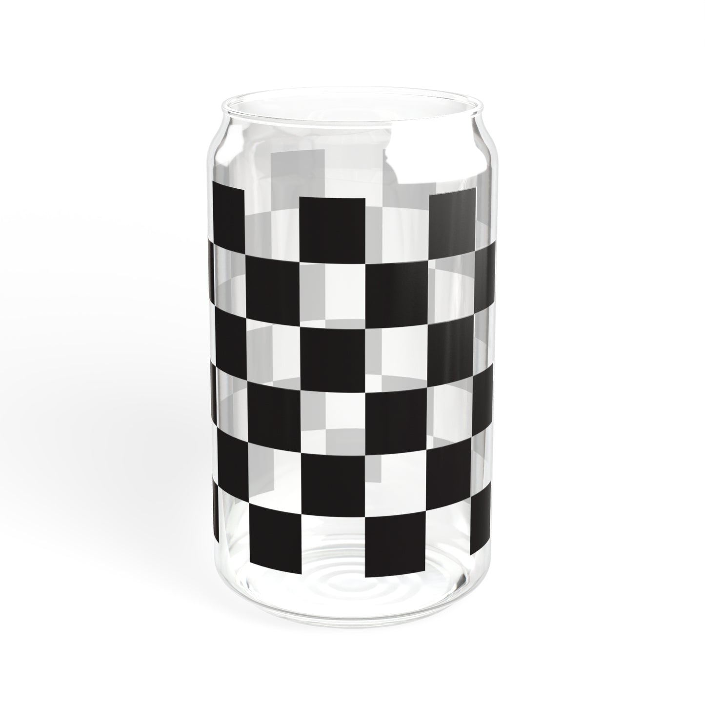 Black and White Checkerboard Glass Can, 16oz