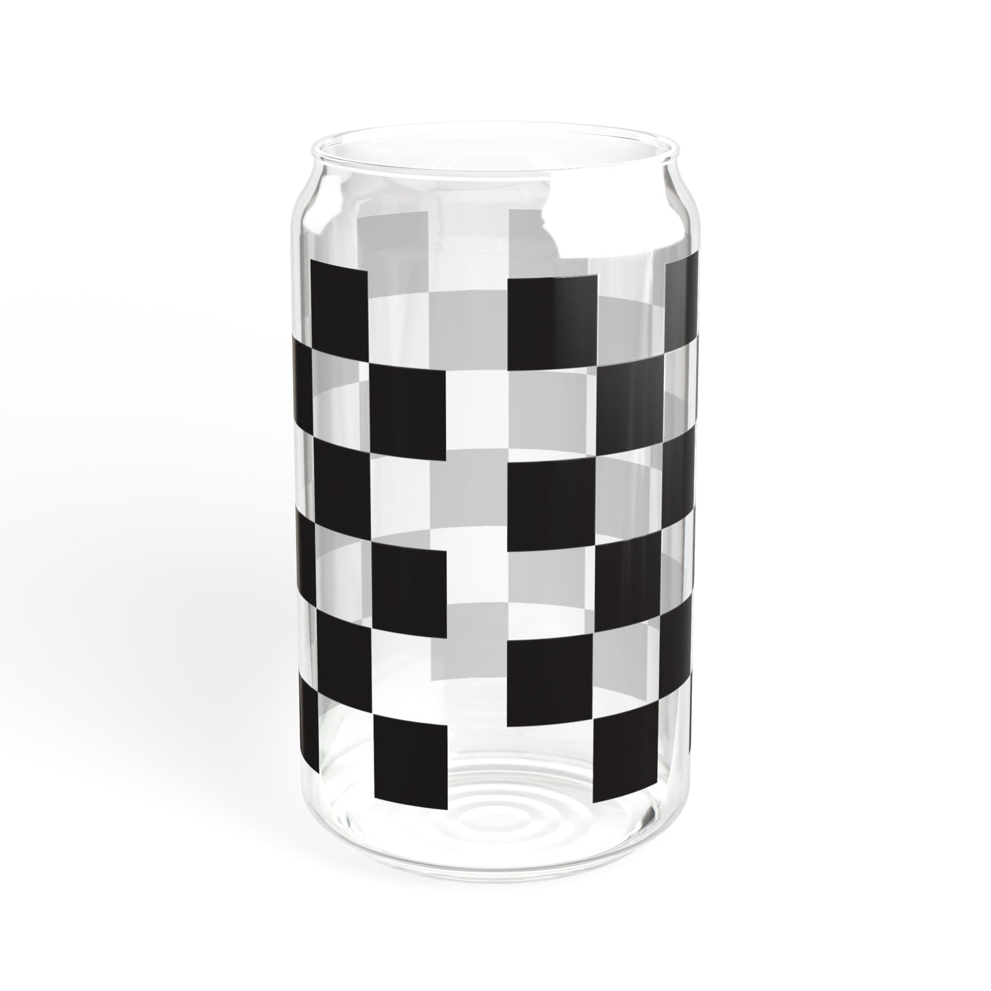 Black and White Checkerboard Glass Can, 16oz