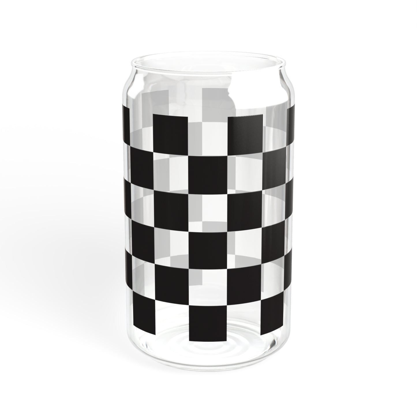 Black and White Checkerboard Glass Can, 16oz