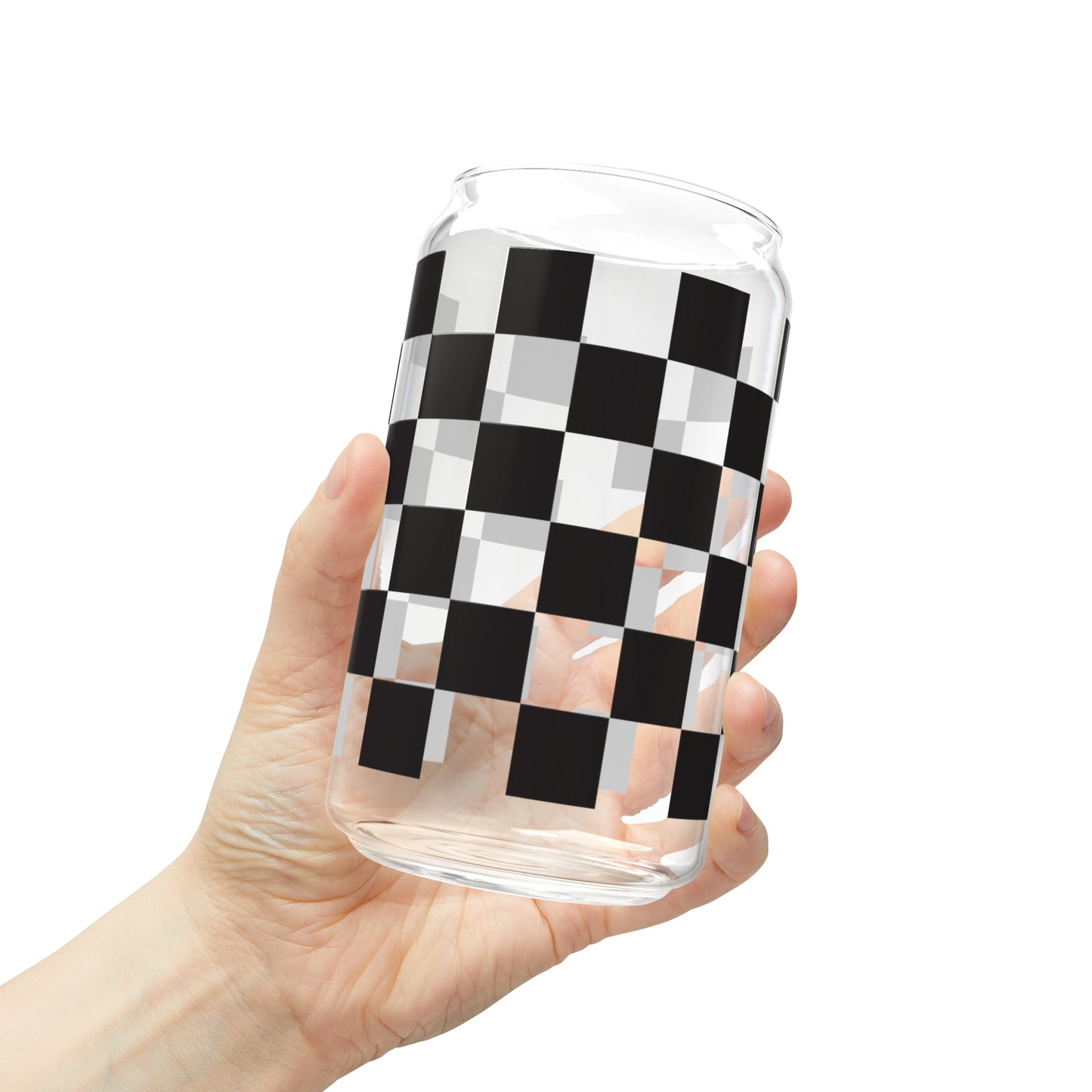 Black and White Checkerboard Glass Can, 16oz