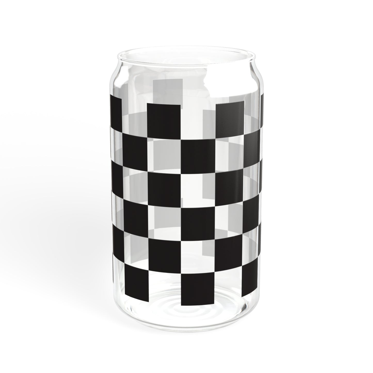 Black and White Checkerboard Glass Can, 16oz