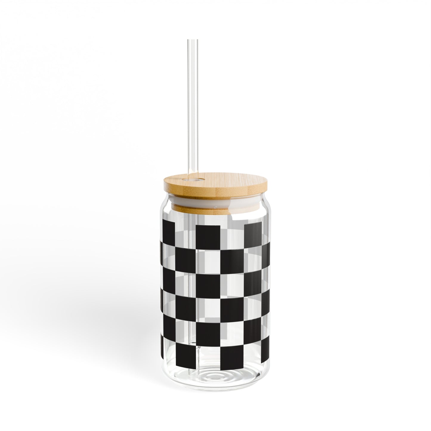 Black and White Checkerboard Glass Can, 16oz