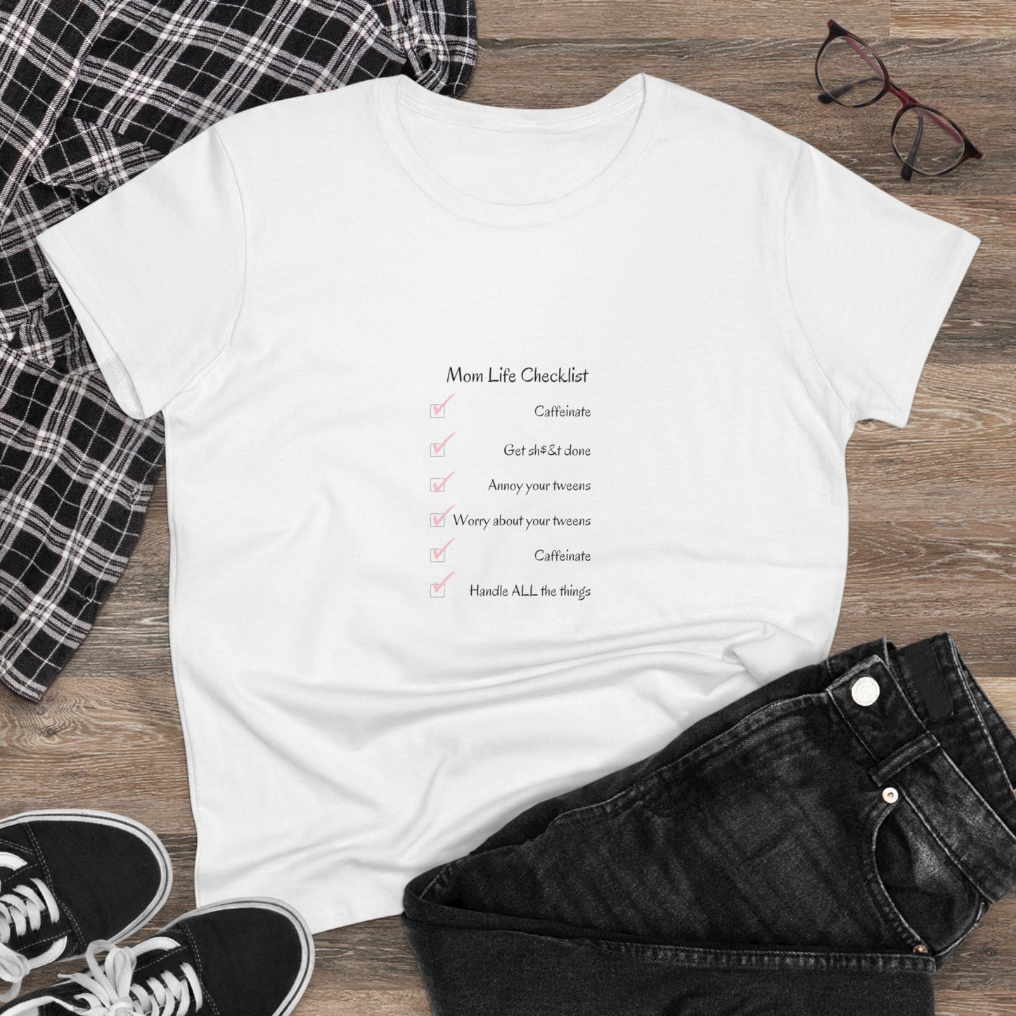 Mom Life Checklist Midweight Cotton Tee