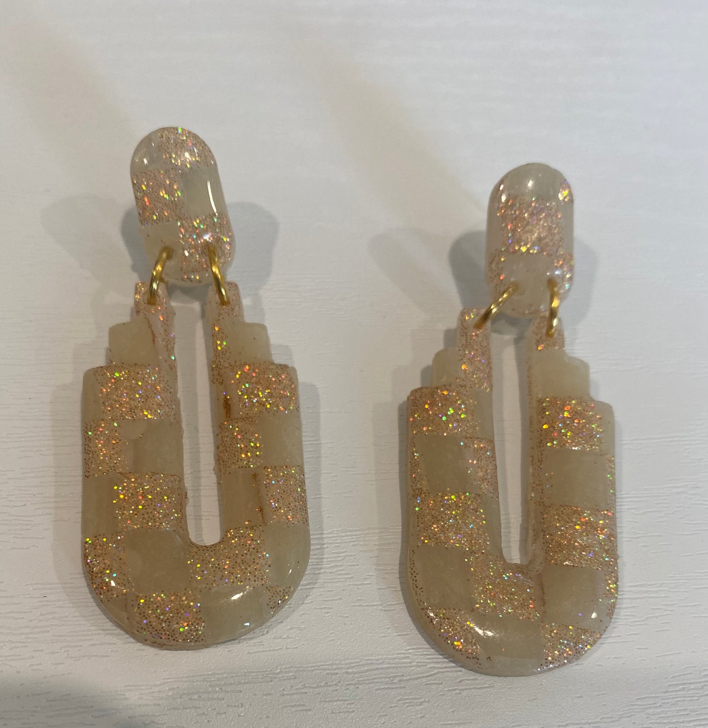 Holographic Bronze Checker Earrimgs