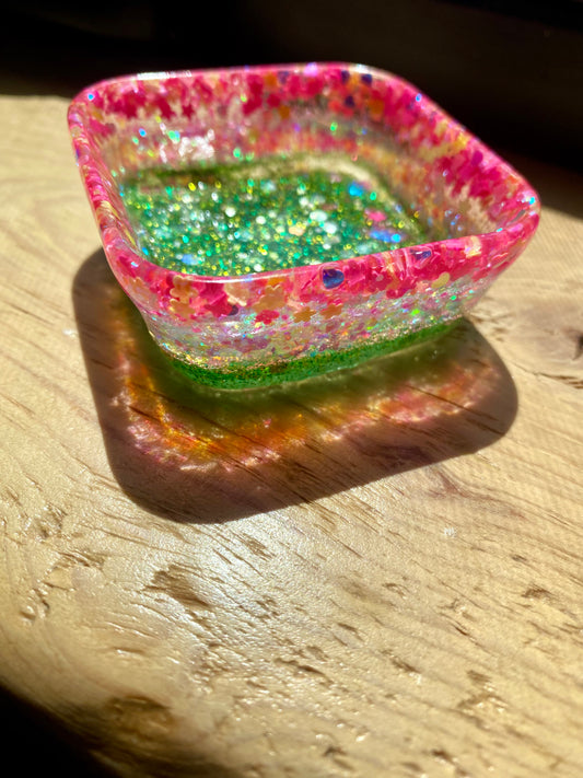 Multicolor Layered Glitter Square Trinket Dish