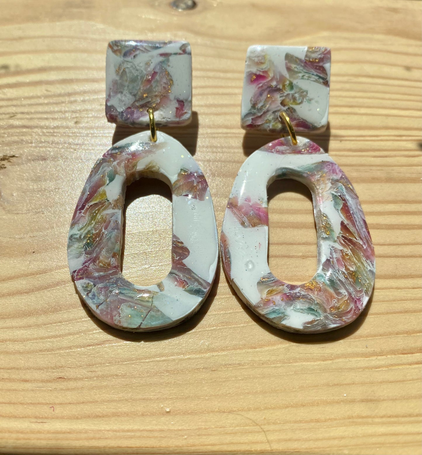 White Marble Large Dangles