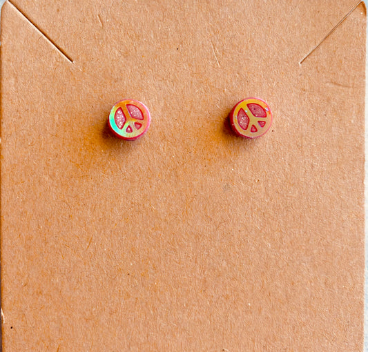 Tiny Peace Sign Studs — pink