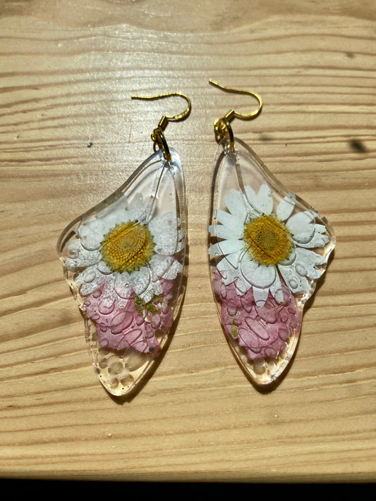 Pink Flower Butterfly Earrings