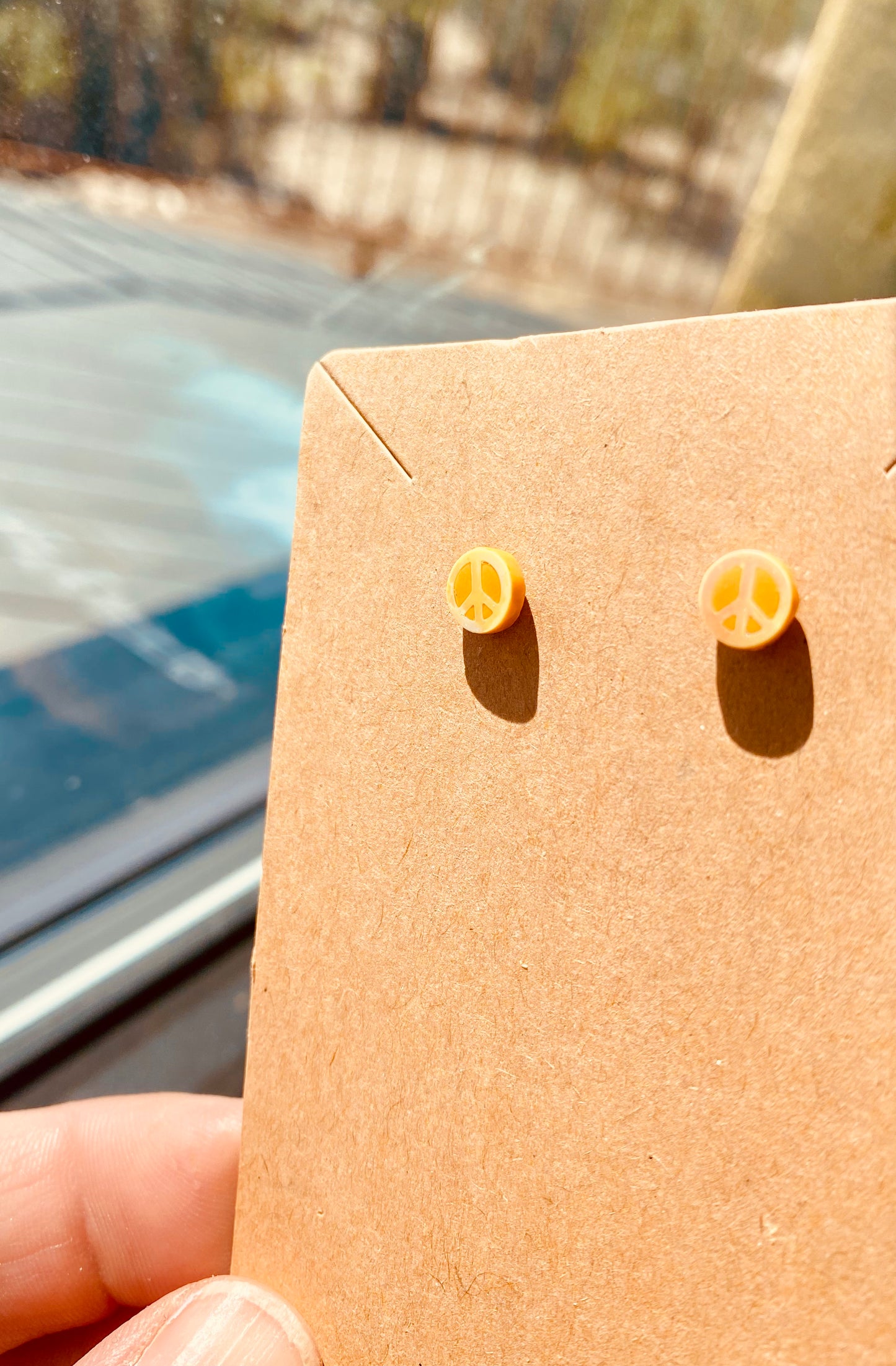 Tiny Peace Sign Studs — yellow