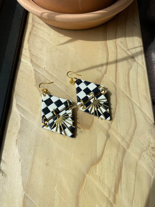 Checker Diamond Sunburst Earrings