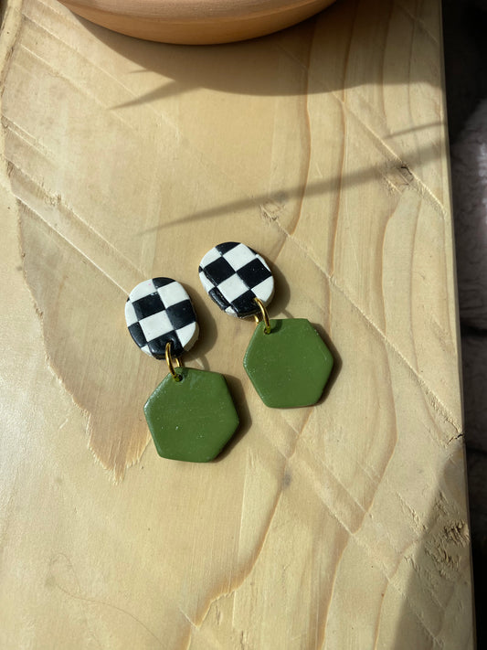 Hexagon Checkerboard Earrings