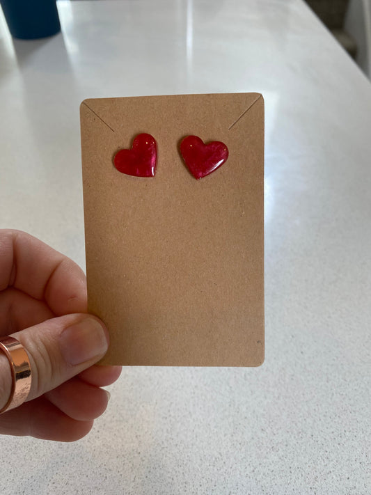 Red Mica Heart Stud Earrings