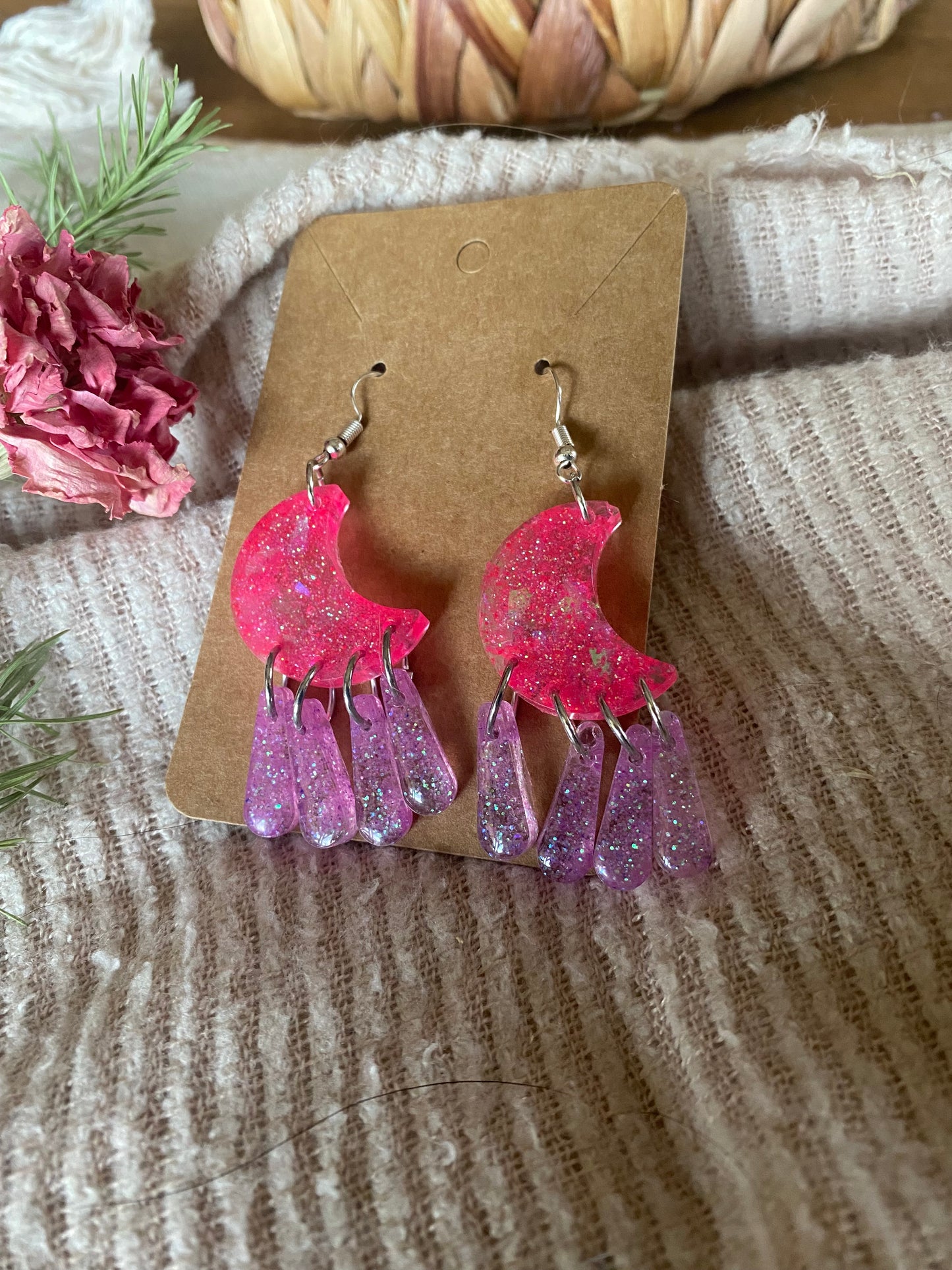 Pink and Purple Moon Dangles