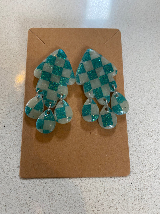 Turquoise Checker Teardrops