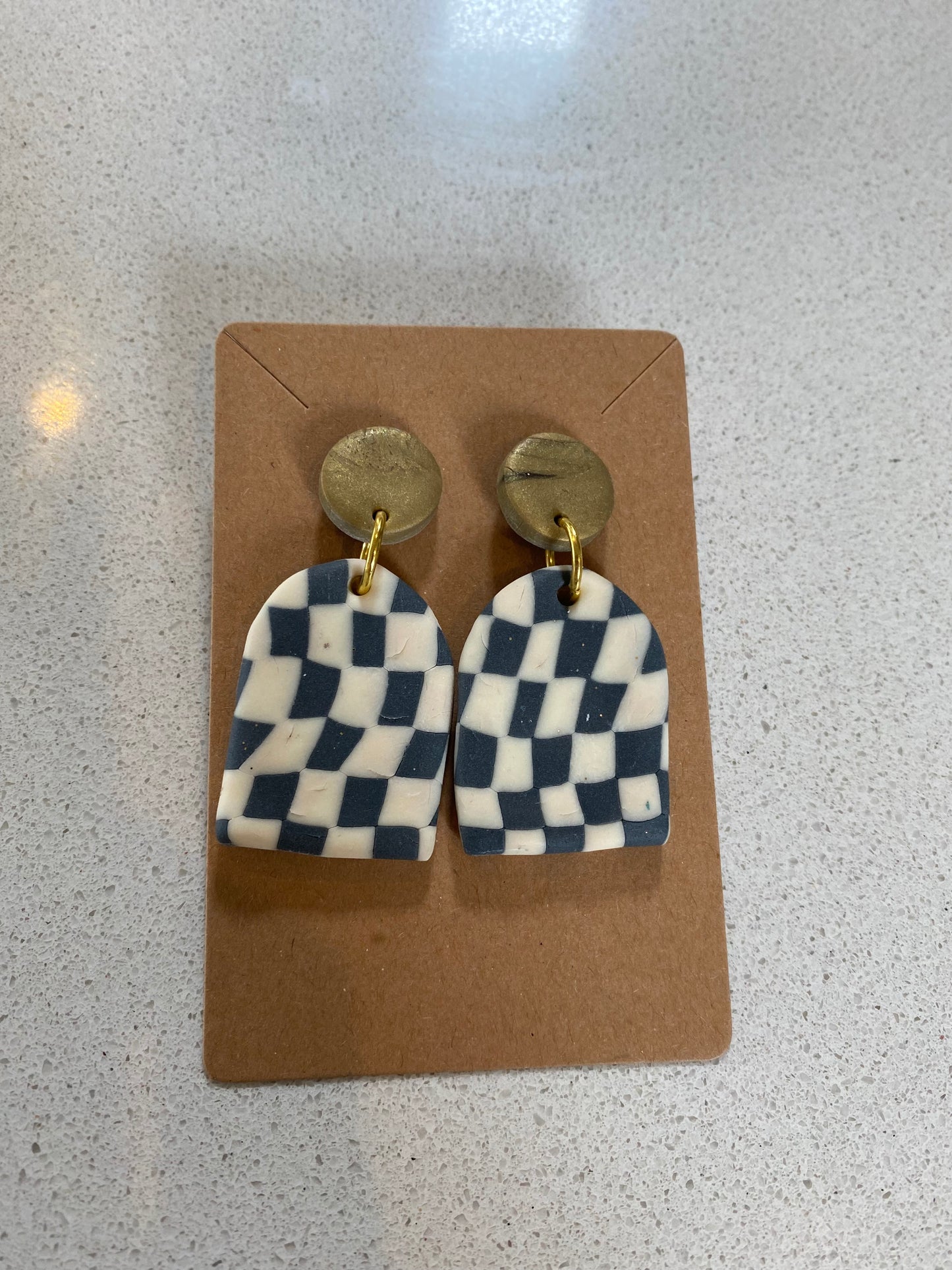 Wavy Checkerboard Dangle Earrings