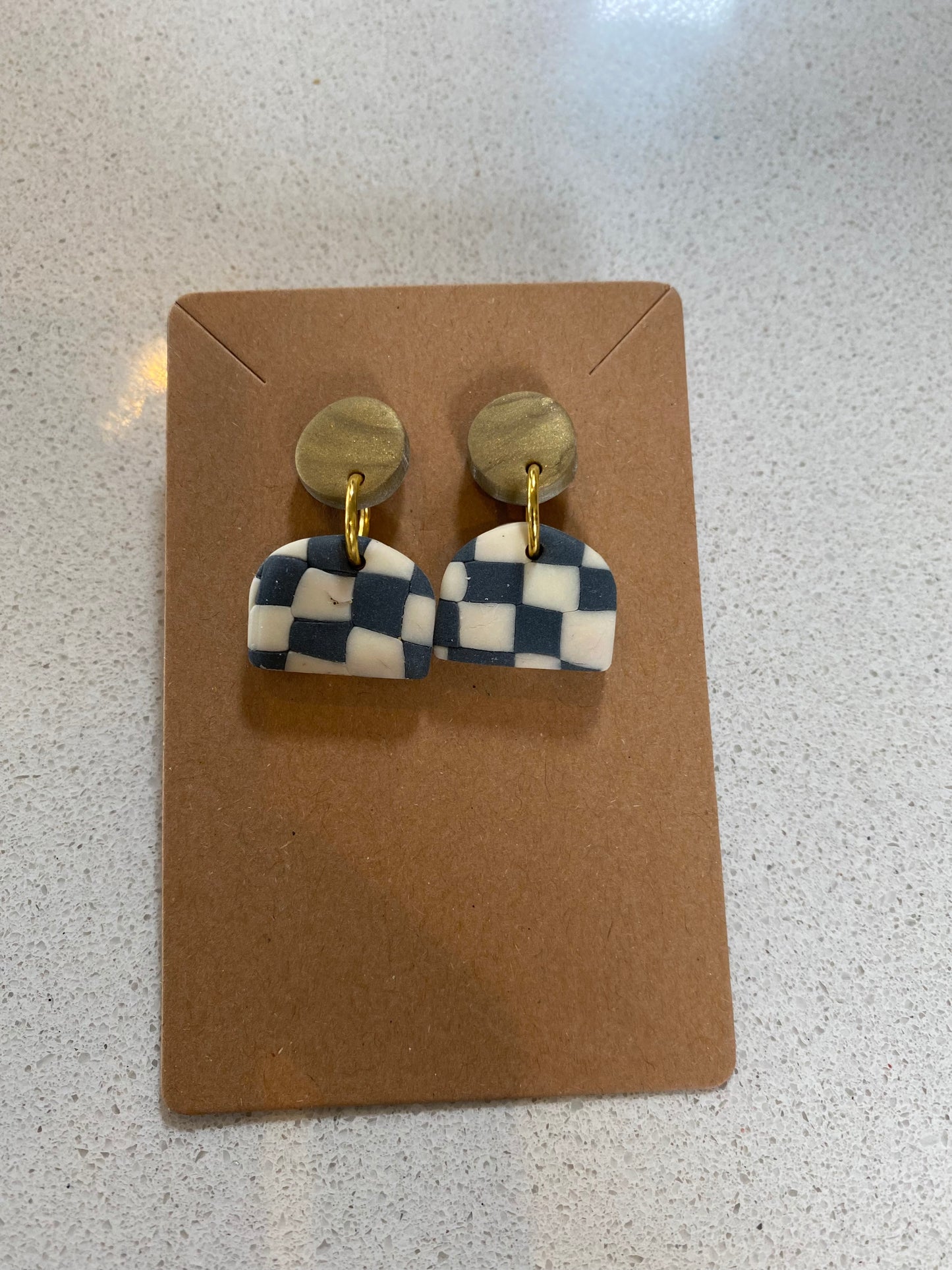 Small Grey and White Checkered Dangles