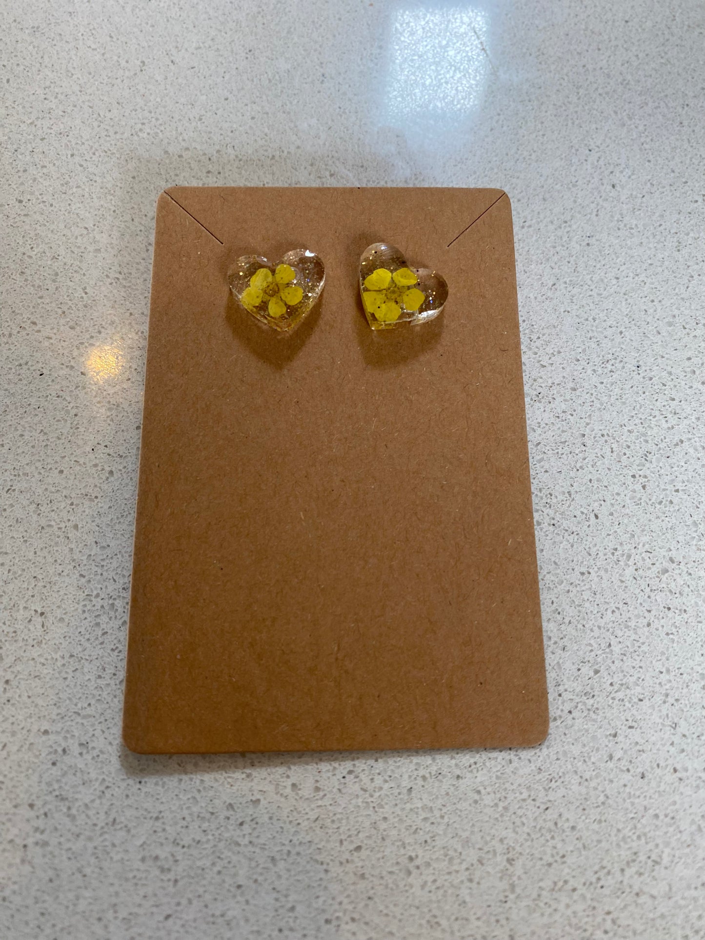 Yellow Flower Heart Stud Earrings