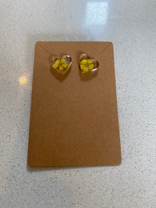 Yellow Flower Heart Stud Earrings