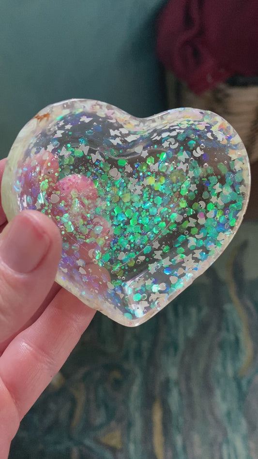 Heart shaped glitter trinket dish